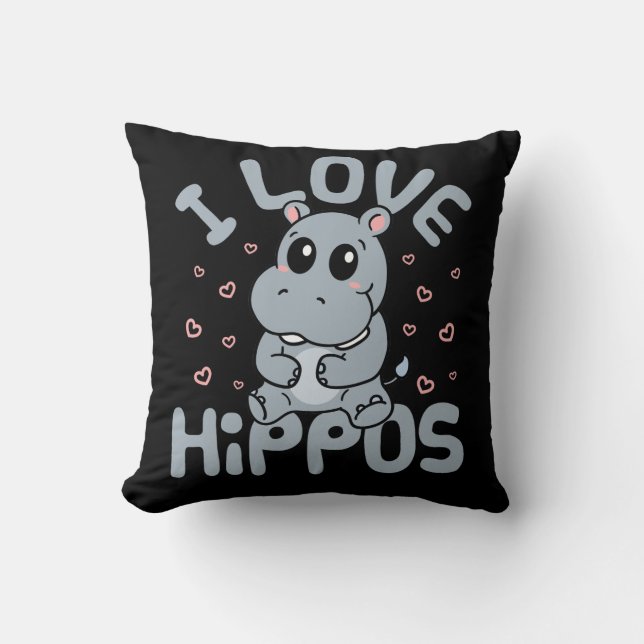 Almofada Eu Amo Hippos Cute Hippopotamus Lover (Frente)