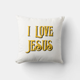 Almofada Eu Amo Jesus Cristão Preto Branco Dourado