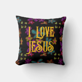 Almofada Eu Amo Jesus Fé Cristã Floral