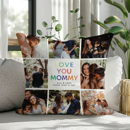 Almofada 'EU AMO MÃE' Colagem de Fotos com Letras em Arco-í