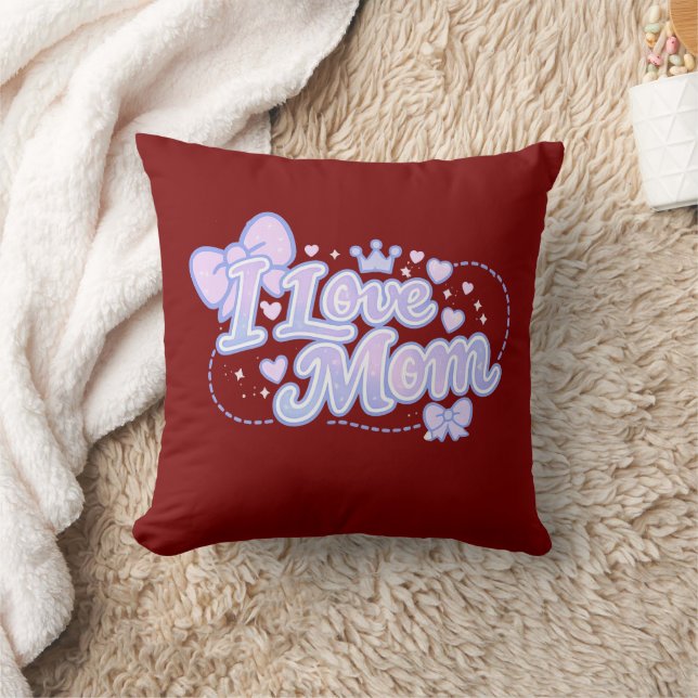 Almofada Eu Amo Mamãe – Design Kawaii Pastel (Cobertor)