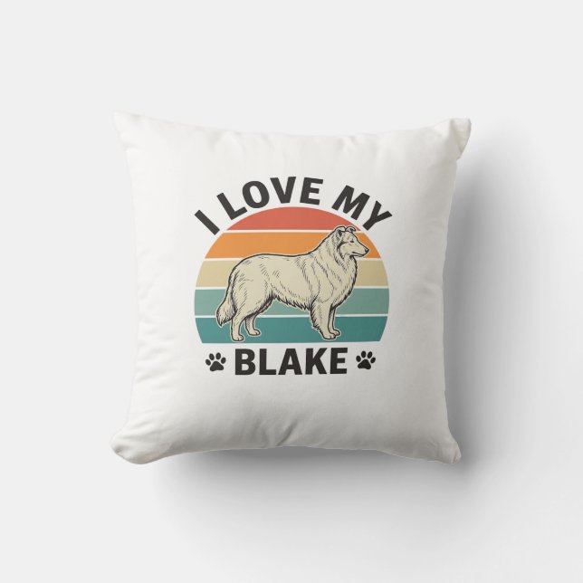 Almofada Eu Amo Meu Cachorro Blake Design de Gravação Retro (Frente)