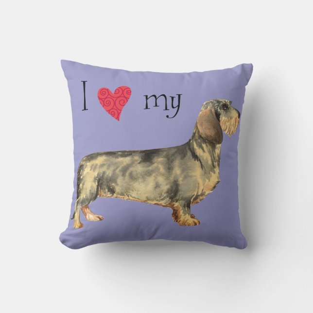 Almofada Eu amo meu Dachshund Wirehaired (Frente)