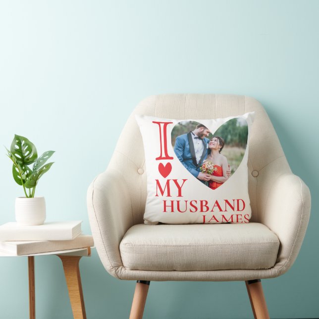 Almofada Eu Amo Meu Marido Foto Personalizada Coração (Cadeira)
