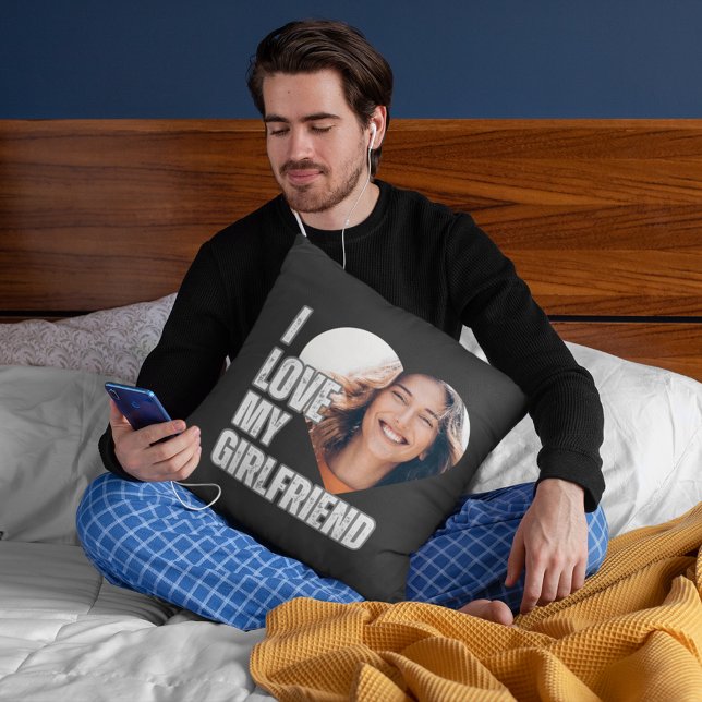 Almofada Eu Amo Meu Presente De Foto Do Coração Namorada (I Love My Girlfriend Heart Photo Boyfriend Gift Throw Pillow)