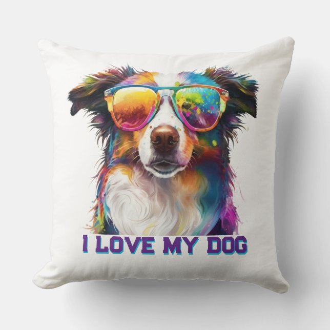 ALMOFADA EU AMO MEU TRAVESSEIRO DE CACHORRO (Frente)