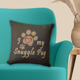Almofada Eu Amo Minha Pegada de Pata de Pug Aconchegante