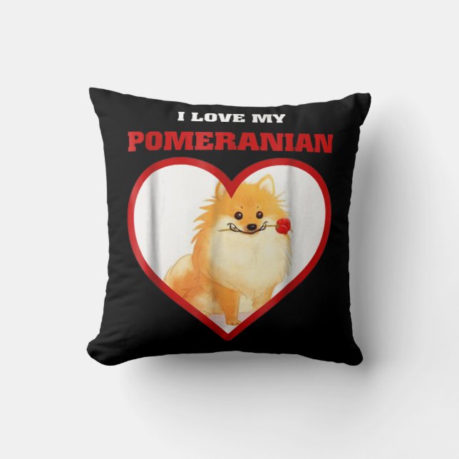 Almofada Eu amo o meu Pomeraniano (Frente)