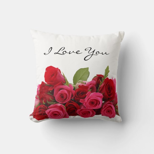 Almofada Eu Amo Você Mamãe Rosas Vermelhas e Rosadas (Frente)