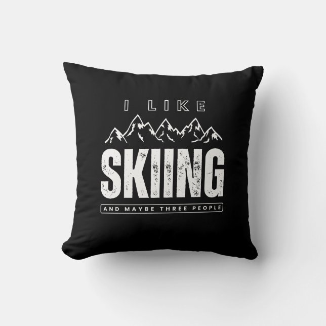 Almofada Eu gosto de esquiar e talvez três pessoas de esqui (Frente)