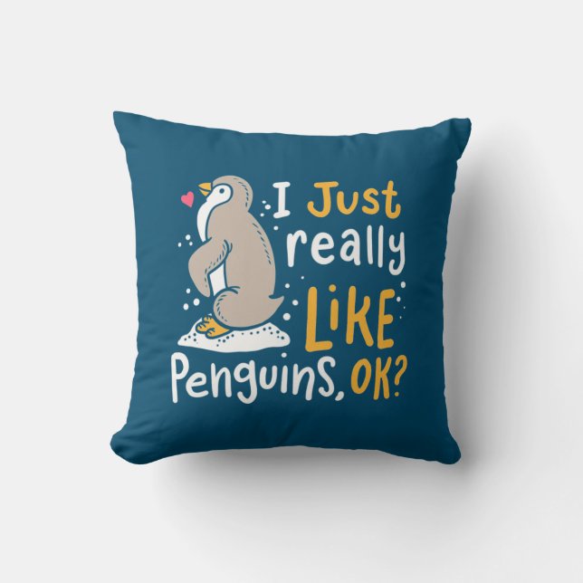 Almofada Eu Gosto Muito De Pinguins. (Frente)