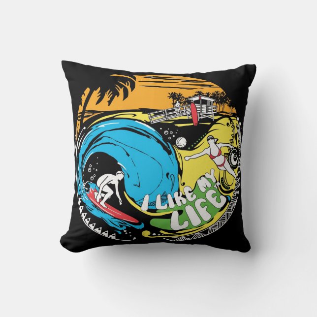 Almofada "Eu gosto travesseiro da praia da MINHA vida" (Frente)