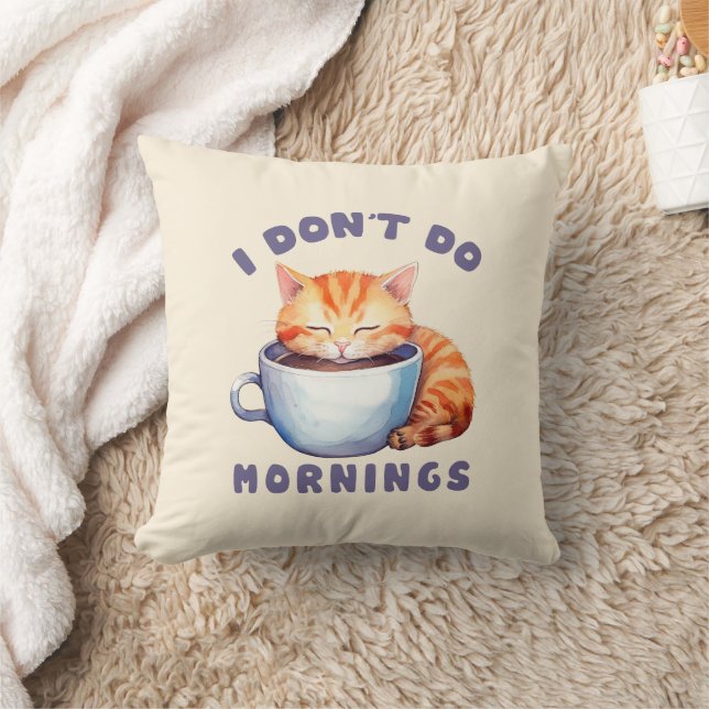 Almofada Eu não faço manhãs - Gato Laranja Bonito com Café (Cobertor)