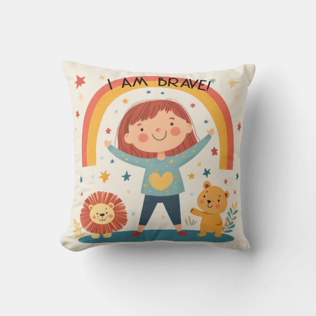 Almofada Eu Sou Corajoso - Crianças Afirmando Travesseiro d (Frente)