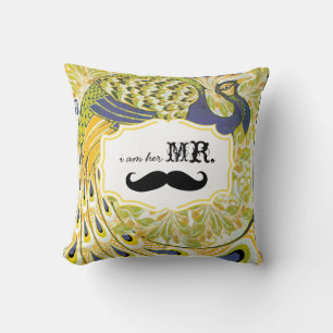 Almofada Eu sou o Senhor Amarelo Bigode Roxo Pavão Travesse