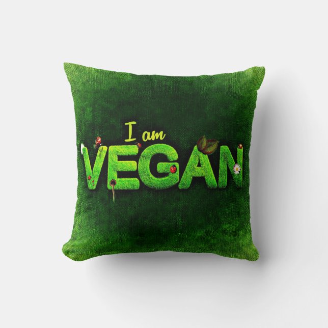 Almofada Eu Sou Vegan Escrito Com Uma Textura De Natureza G (Frente)