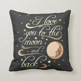 Almofada Eu te amo ao preto da lua e da parte traseira