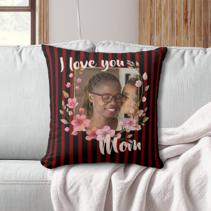 Almofada Eu Te Amo Mãe Preto Carmesim Vermelho Floral Foto