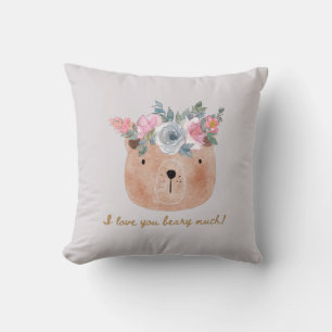 Almofada Eu te amo muito! Urso com Coroa Floral