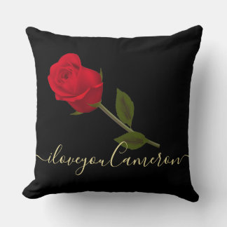 Almofada Eu te amo Rosa vermelha em preto e Dourado monogra