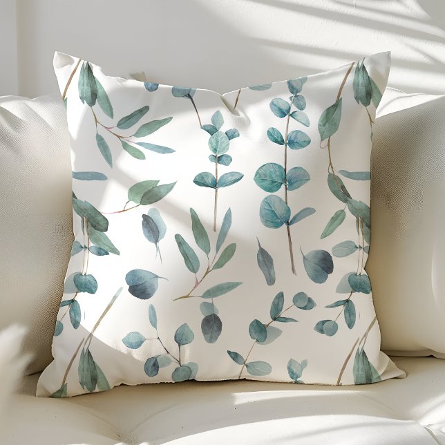 Almofada Eucalipto Verde Floral Chic Moderno (Criador carregado)