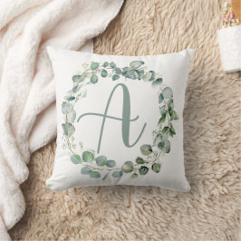 Almofada Eucalyptus Wreath Typografia Monograma Inicial A
