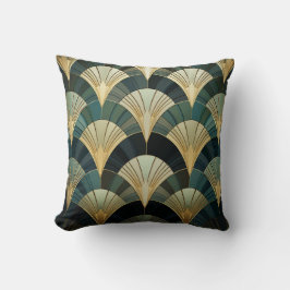 Almofada Eventails Art Déco - Or sur Émeraude