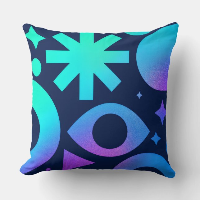 Almofada Evil Eye Throw Pillow Cosmic Teal Purple Mystical  (Frente)