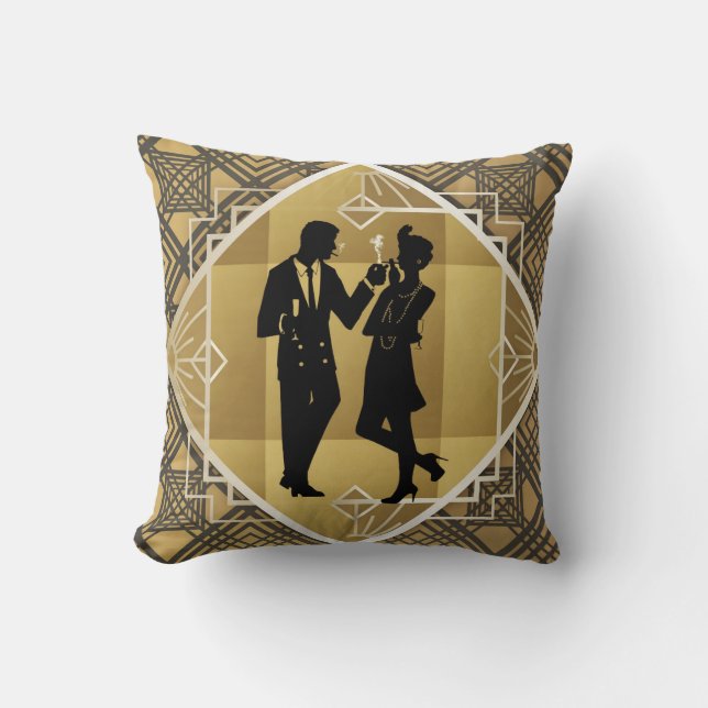 Almofada Excelente Art Deco Gatsby Black Dourado Flapper Ca (Frente)