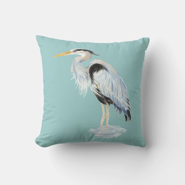 Almofada Excelente de aquarela original - Pássaro Azul (Frente)