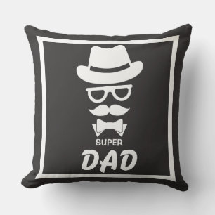Almofada Excelente Super Pai Face com bigode, chapéu, vidro