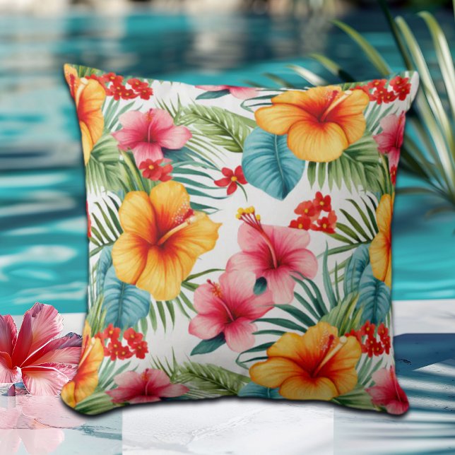 Almofada Exotic Watercolor Hawaiian Floral (Criador carregado)