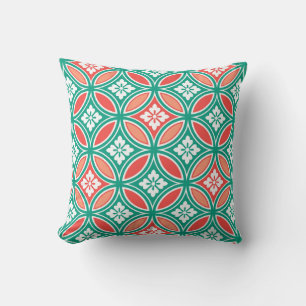 Almofada Expedição com Motif Flor, Turquesa e Coral