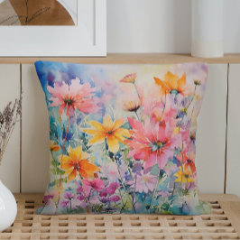 Almofada Explosão de Flores Silvestres Abstratas em Aquarel