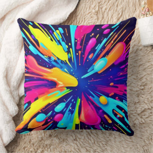 Almofada Explosão de pintura neon na Canvas escura