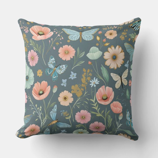 Almofada Explosão do Jardim de Borboletas | Flor Pastel Cap (Frente)
