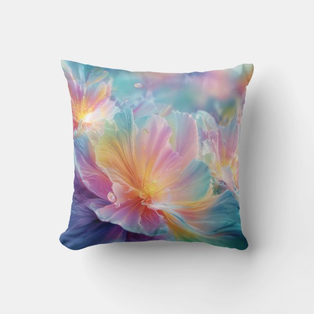 Almofada Explosão floral cósmica abstrata em pastel (Frente)