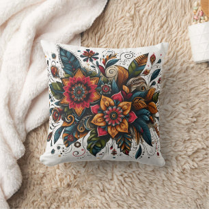 Almofada Explosão floral vibrante com padrões intricados