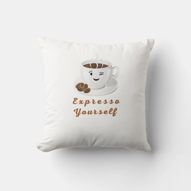 Almofada Expresse-se – Camiseta de Café Sorridente e Divert (Frente)