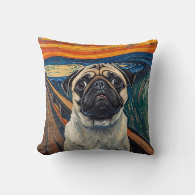 Almofada Expressionist Angst Painting–Inspired Pug Art (Frente)