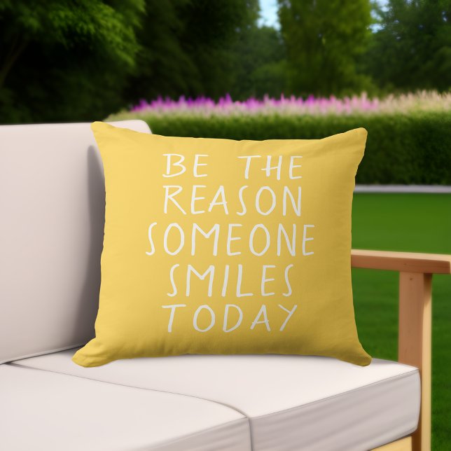 Almofada Exterior Amarela Grande Inspiradora (Inspirational Yellow Pillow: Spread Summer Smiles and Positivity! 😊🌼)