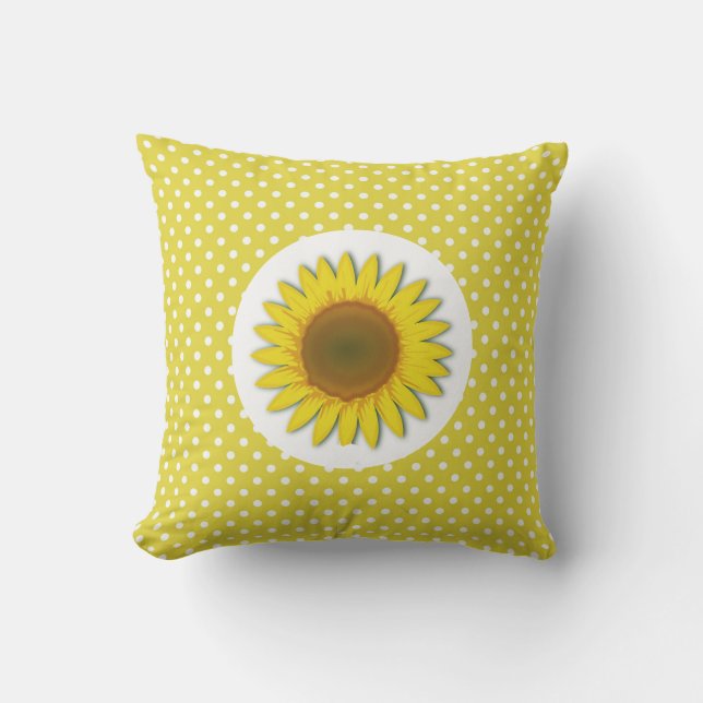 Almofada Exterior com Girassol Amarelo e Pontos (Frente)
