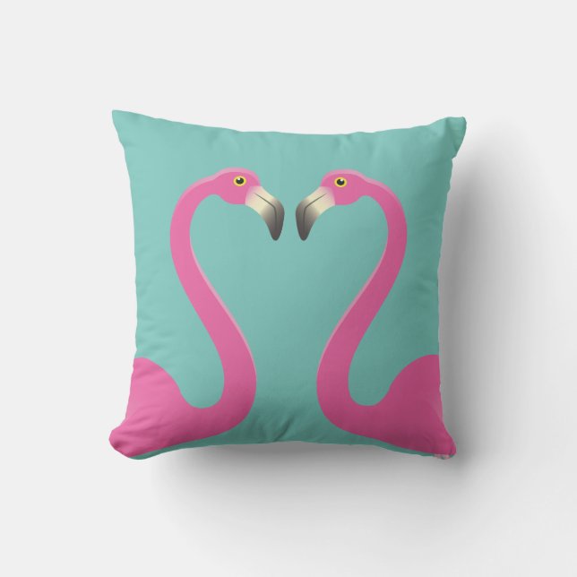 Almofada Exterior Turquesa Flamingos Beijando (Frente)