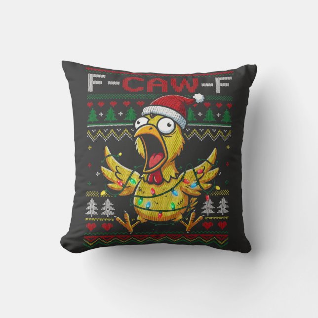 Almofada F-CAW-F Galinha Gritando Engraçada Natal Feio (Frente)