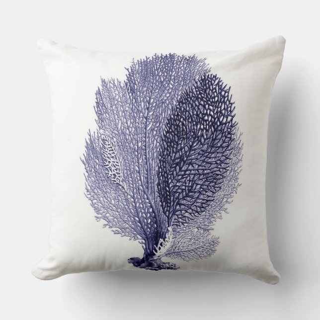 Almofada Fã de mar azul no travesseiro decorativo branco (Frente)