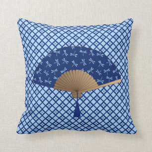 Almofada Fã japonês, teste padrão da libélula, azul cob