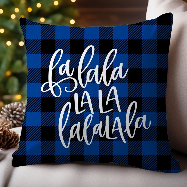 Almofada Fa La La La La Xadrez Azul de Búfalo Natal (Criador carregado)