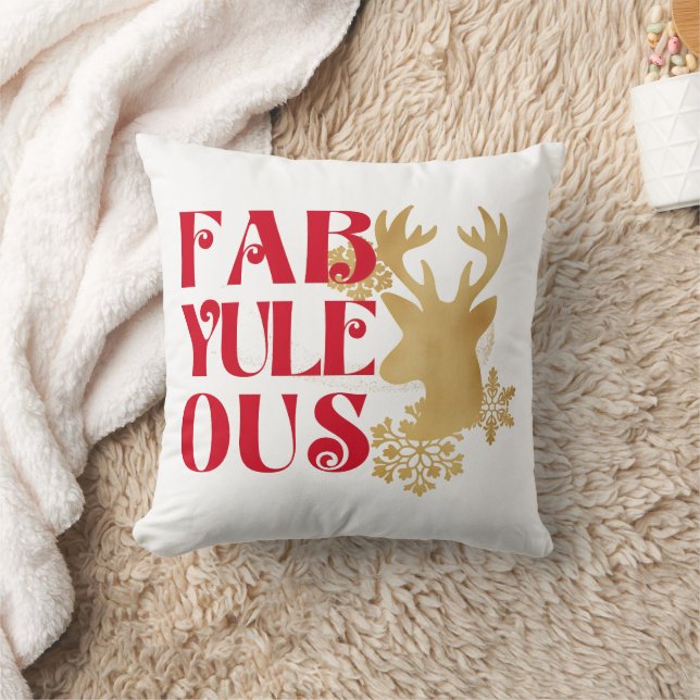 Almofada Fab-Yule-Ous Christmas Reindeer Red & Gold (Cobertor)