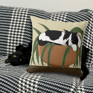Almofada Fábrica Branca Negra de Gato Engraçado