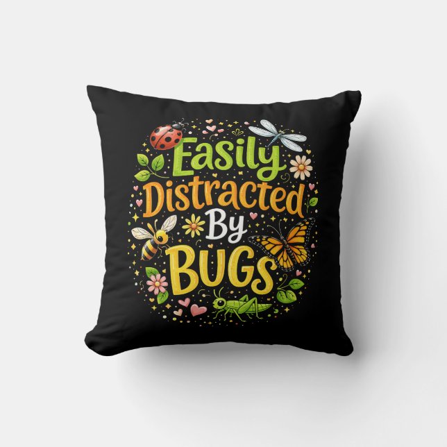 Almofada Facilmente Distraído por Bugs (Frente)